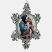 Ons eerste kerstcadeaufotoscript tin sneeuwvlok ornament (Links)