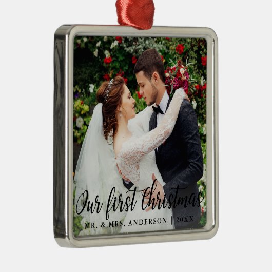 Ons eerste kerstcadeauplein voor kerstbruiloft metalen ornament (Rechts)