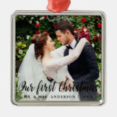 Ons eerste kerstcadeauplein voor kerstbruiloft metalen ornament (Voorkant)