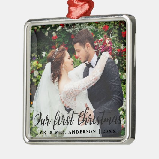 Ons eerste kerstcadeauplein voor kerstbruiloft metalen ornament (Links)