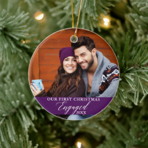 Ons eerste kerstcadeautje met foto Paars Keramisch Ornament