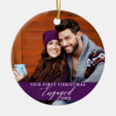 Ons eerste kerstcadeautje met foto Paars Keramisch Ornament (Voorkant)