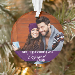 Ons eerste kerstcadeautje met foto Paars Ornament