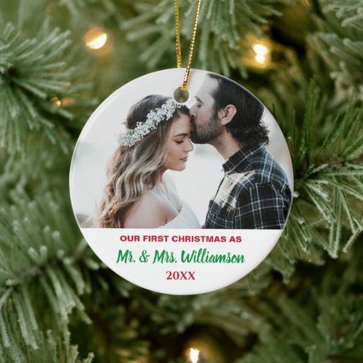 Ons eerste kerstcadeautje met foto's met huwelijks keramisch ornament (Boom)