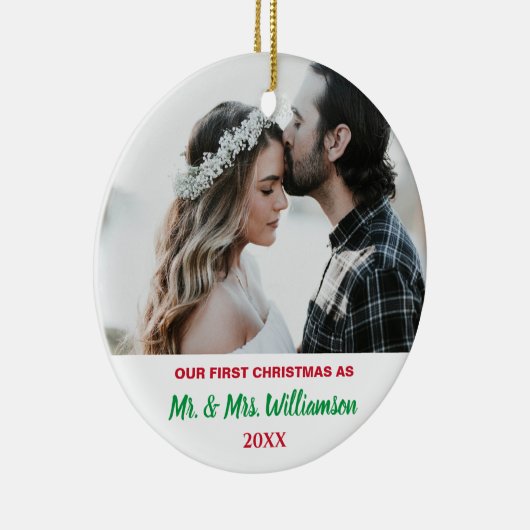 Ons eerste kerstcadeautje met foto's met huwelijks keramisch ornament (Rechts)