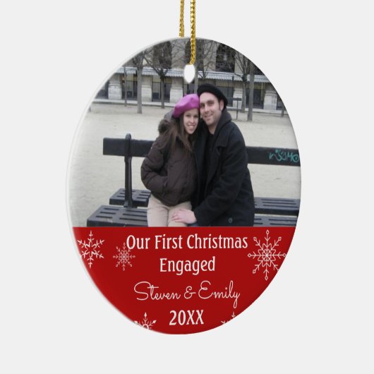 Ons eerste kerstcadeautje met Snowflake Photo Orna Keramisch Ornament (Rechts)