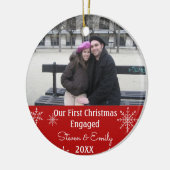 Ons eerste kerstcadeautje met Snowflake Photo Orna Keramisch Ornament (Links)