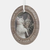 Ons eerste kerstfeest 2-gezelschapsfoto Rustisch f Glas Ornament (Voorkant links)