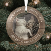 Ons eerste kerstfeest 2-gezelschapsfoto Rustisch f Glas Ornament
