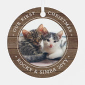 Ons eerste kerstfeest 2-gezelschapsfoto Rustisch f Metalen Ornament (Achterkant)