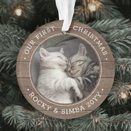 Ons eerste kerstfeest 2-gezelschapsfoto Rustisch f Ornament