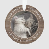 Ons eerste kerstfeest 2-gezelschapsfoto Rustisch f Ornament (voorkant)