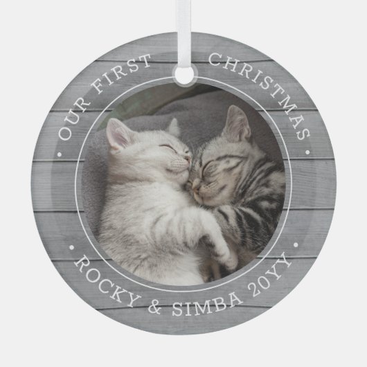 Ons eerste kerstfeest 2-gezelschapsfotografie grij glas ornament (Voorkant)
