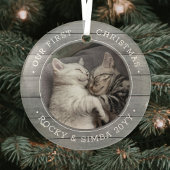 Ons eerste kerstfeest 2-gezelschapsfotografie grij glas ornament