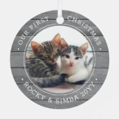 Ons eerste kerstfeest 2-gezelschapsfotografie grij metalen ornament (Achterkant)