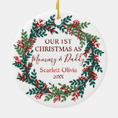 Ons eerste kerstfeest als Baby van mama papa Keramisch Ornament (Achterkant)