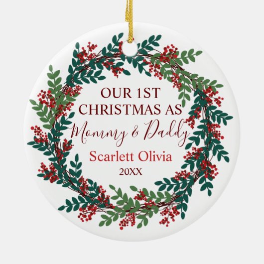 Ons eerste kerstfeest als Baby van mama papa Keramisch Ornament (Achterkant)