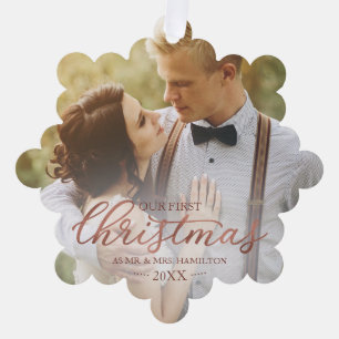 Ons eerste kerstfeest als de heer en mevrouw Roos  Ornament Kaart