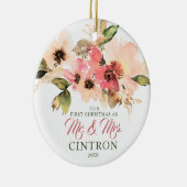 Ons eerste kerstfeest als de heer & mevrouw Peach  Keramisch Ornament (Rechts)