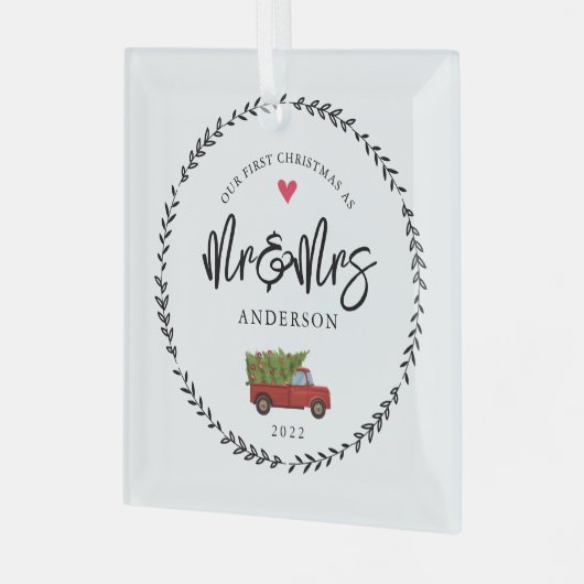 Ons eerste kerstfeest als de heer & Mrs. Glas Ornament (Voorkant links)
