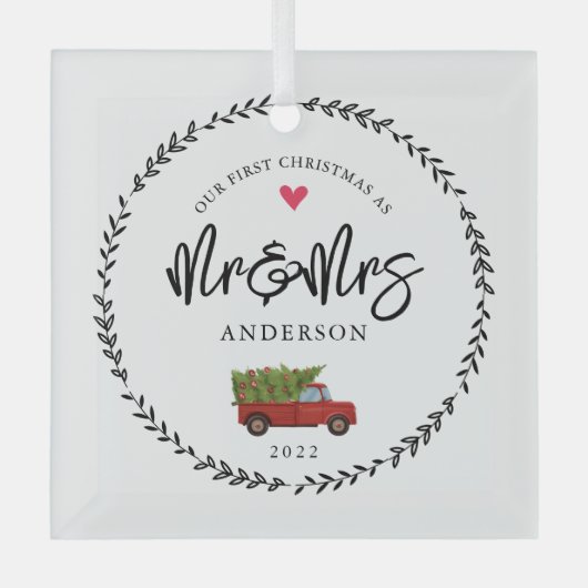 Ons eerste kerstfeest als de heer & Mrs. Glas Ornament (Voorkant)