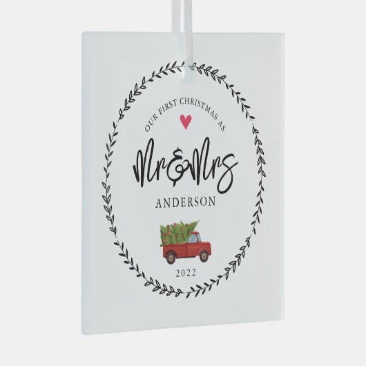 Ons eerste kerstfeest als de heer & Mrs. Glas Ornament (Voorkant Rechts)