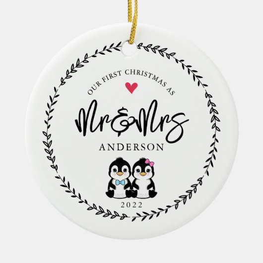 Ons eerste kerstfeest als de heer & Mrs. Keramisch Ornament (Voorkant)