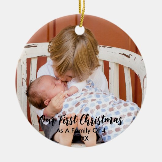 Ons eerste kerstfeest als familie van 4 keramisch ornament (Voorkant)