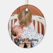 Ons eerste kerstfeest als familie van 4 keramisch ornament (Links)