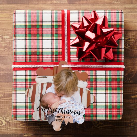 Ons eerste kerstfeest als familie van 4 ornament kaart (Insitu (Geschenk))