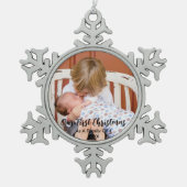 Ons eerste kerstfeest als familie van 4 tin sneeuwvlok ornament (Voorkant)