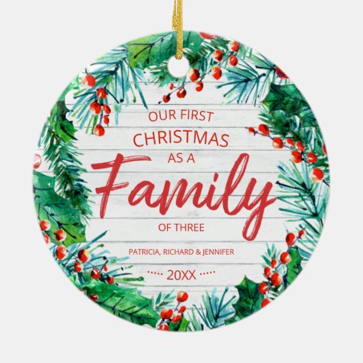 Ons eerste kerstfeest als familie van drie rituele keramisch ornament (Achterkant)