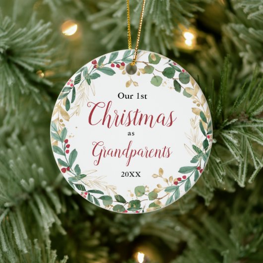 Ons eerste kerstfeest als grootouders groen goud keramisch ornament (Boom)