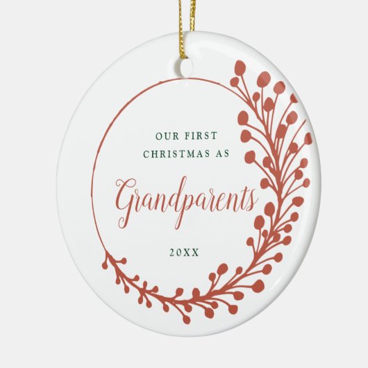 Ons eerste kerstfeest als grootouders op maat keramisch ornament (Links)