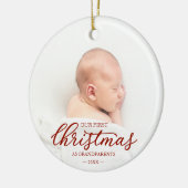 Ons eerste kerstfeest als grootouders rood script keramisch ornament (Links)
