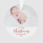 Ons eerste kerstfeest als grootouders rood script ornament (voorkant)