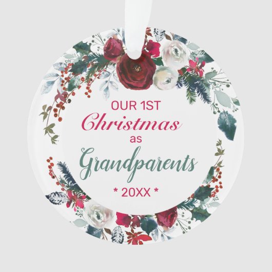 Ons eerste kerstfeest als grootouders Roos Wreate Ornament (voorkant)