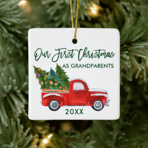 Ons eerste kerstfeest als grootouders vrachtwagen keramisch ornament