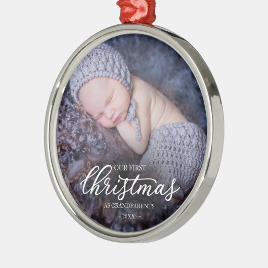 Ons eerste kerstfeest als grootouders White Script Metalen Ornament (Links)