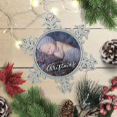 Ons eerste kerstfeest als grootouders White Script Tin Sneeuwvlok Ornament