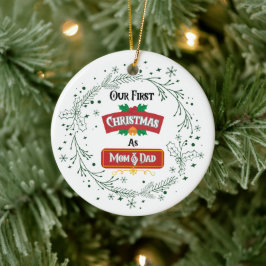 Ons eerste kerstfeest als mama en papa kerstbal keramisch ornament