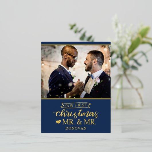 Ons eerste kerstfeest als Mr. Folie Feestdagen Briefkaart (Staand Voorkant)