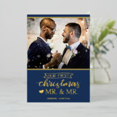 Ons eerste kerstfeest als Mr & Mr gay bruiloft Folie Feestdagenkaart (Staand Voorkant)
