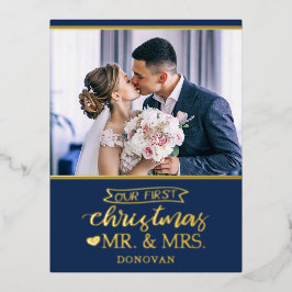 Ons eerste kerstfeest als Mr & Mrs newlyweds gold Folie Feestdagen Briefkaart