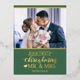 Ons eerste kerstfeest als Mr & Mrs newlyweds gold  Folie Feestdagen Briefkaart