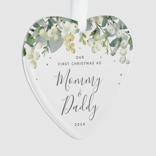 Ons eerste kerstfeest als Ouders Foto Hart Ornament (voorkant)