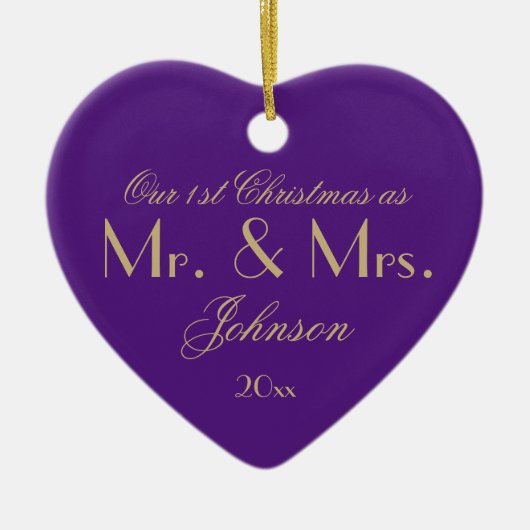 Ons eerste kerstfeest als Pas getrouwd Cool Paars Keramisch Ornament (Voorkant)