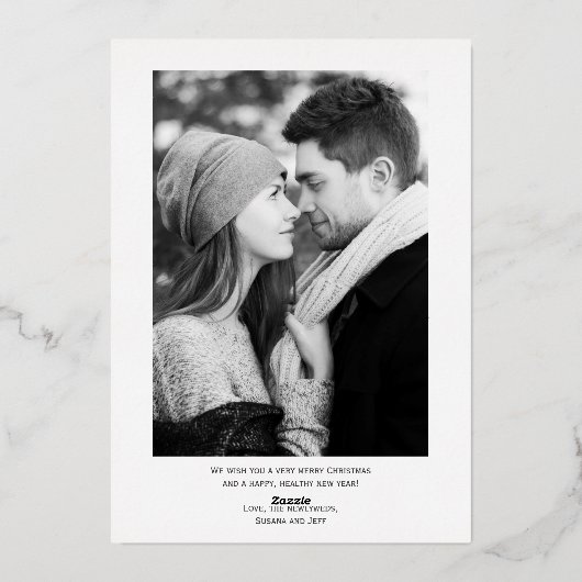 Ons eerste kerstfeest als Passen getrouwd van de h Folie Feestdagenkaart (Achterkant)