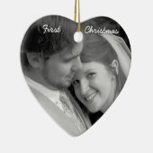 Ons eerste kerstfeest Blauwgroen Damasfoto Ornamen Keramisch Ornament (Rechts)