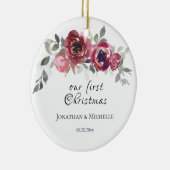 Ons eerste kerstfeest Christelijke Floral Weddensc Keramisch Ornament (Rechts)